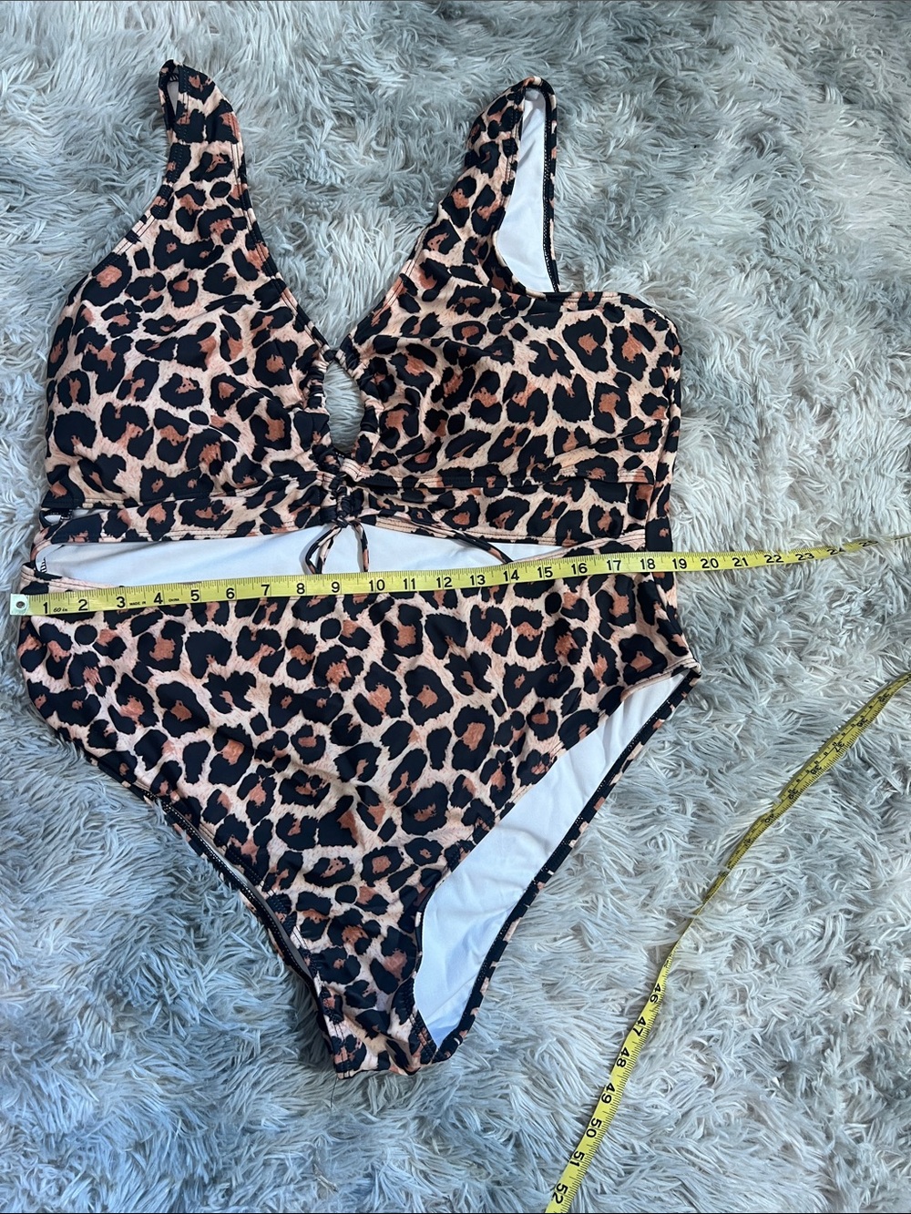 Amazon Women One-Piece Swimsuit Leopard Print Tan Black - Picture 4 of 5